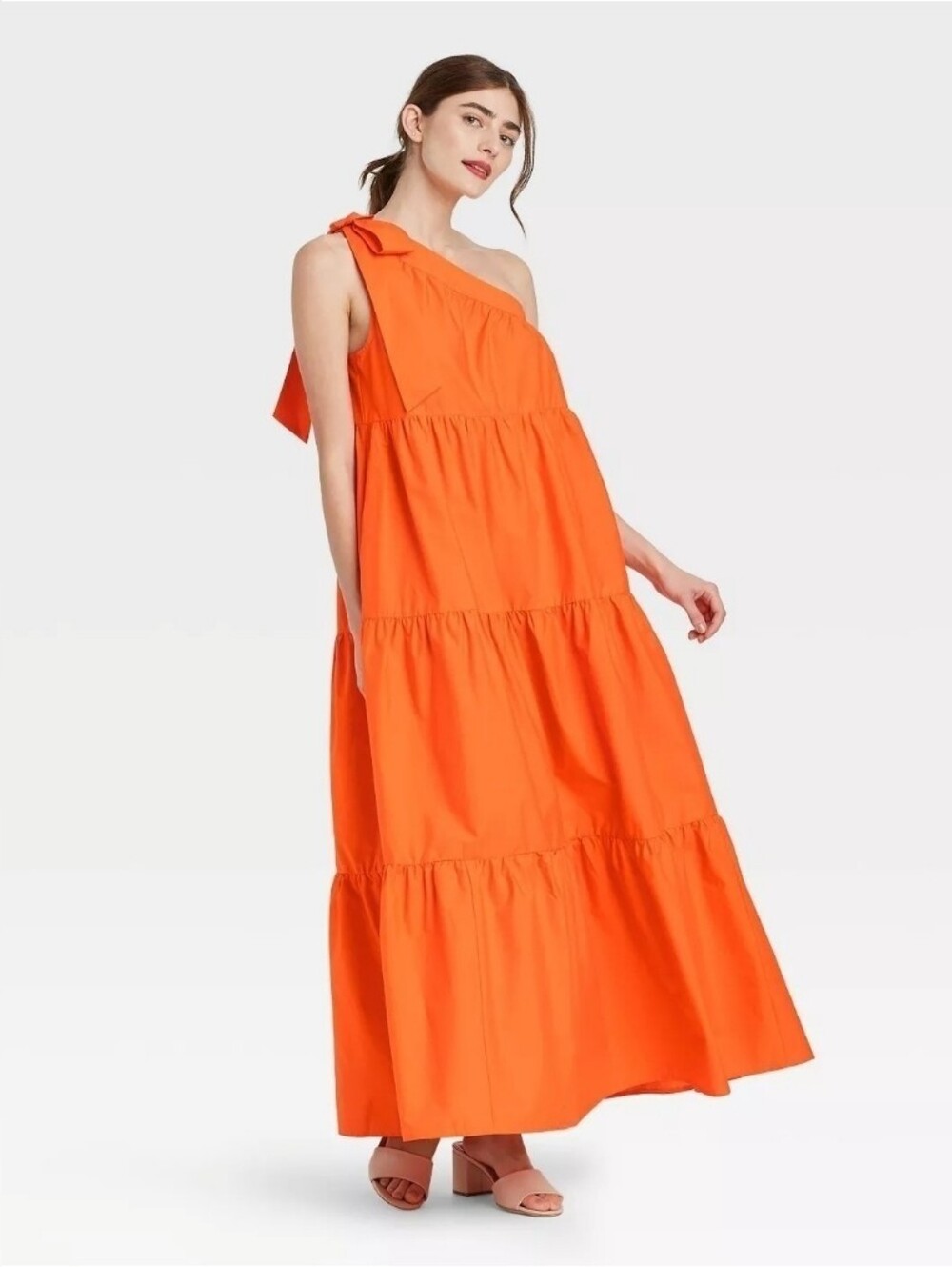 Who What Wear Stunning Orange One Shoulder Tiered Maxi Dress Sz XS 100% Cotton